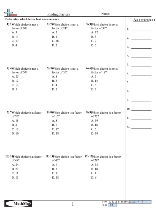 finding factors worksheet