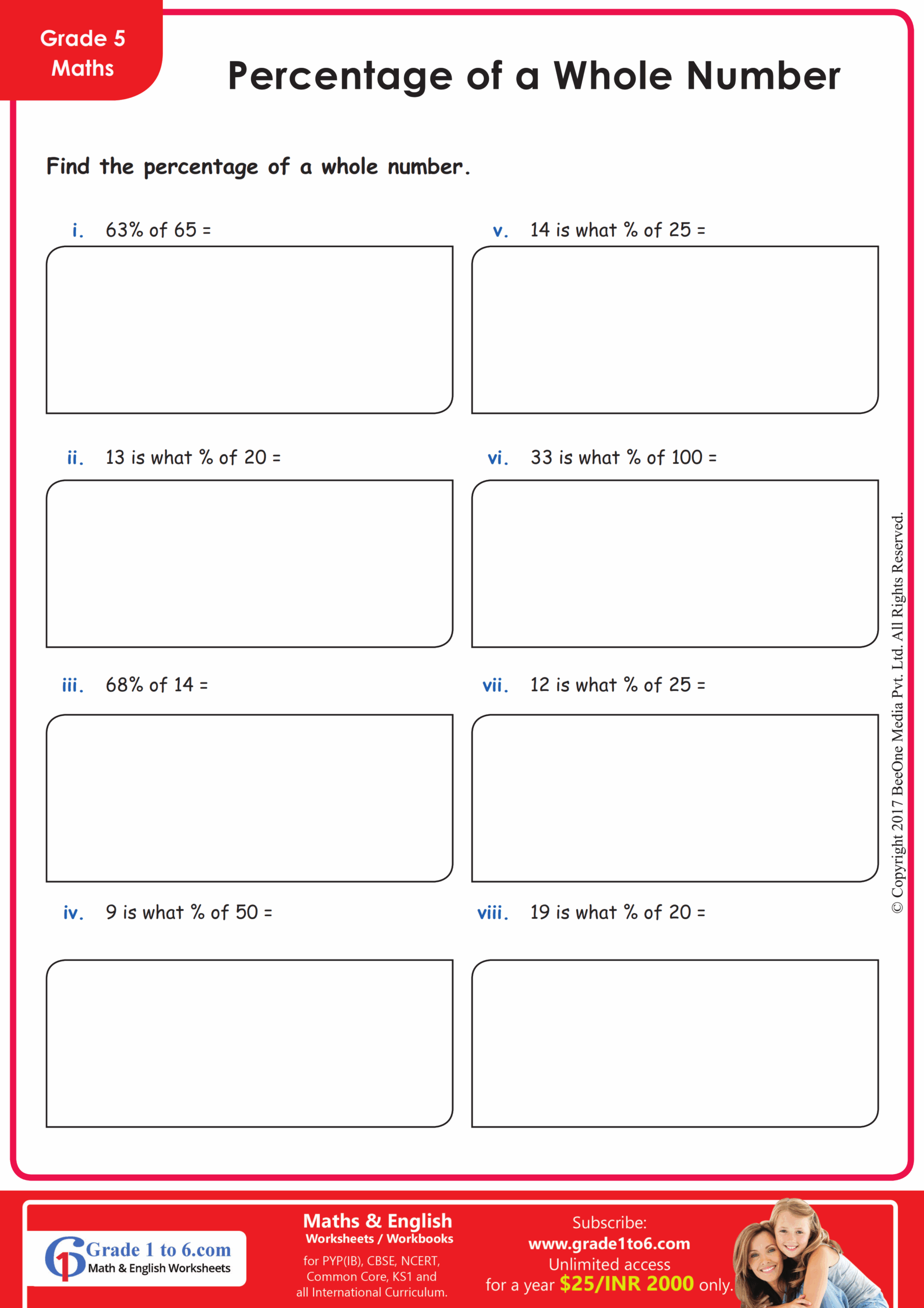Finding Percentage Worksheets Grade1to6 Worksheets Library