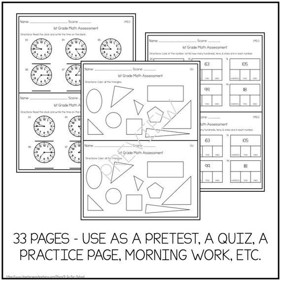 First Grade Common Core Math Assessments 1st Grade Math