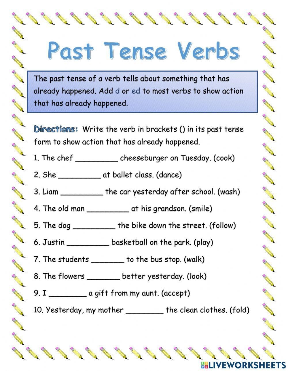 First Grade Grammar Worksheets Present Past Future Tense 