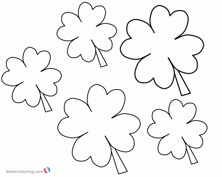 Four Leaf Clover Coloring Pages Lucky Flowers Free Printable Coloring 