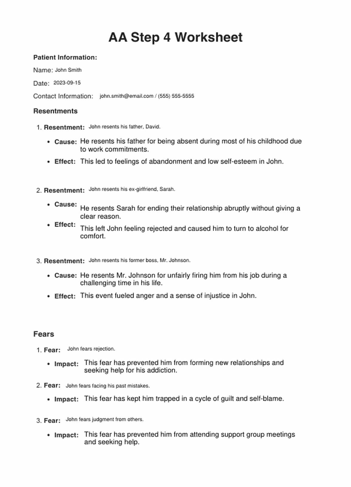 Fourth Step Worksheet Joe And Charlie