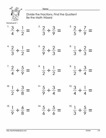 fraction division worksheets