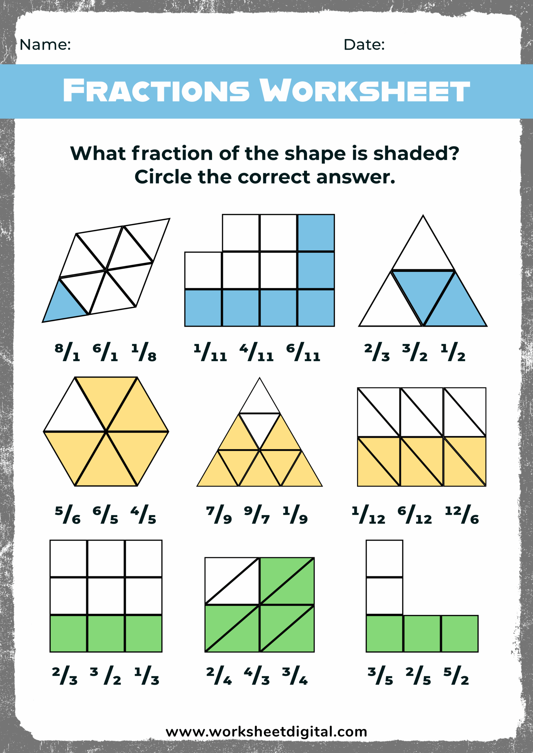 Fraction Worksheets For 1st Graders