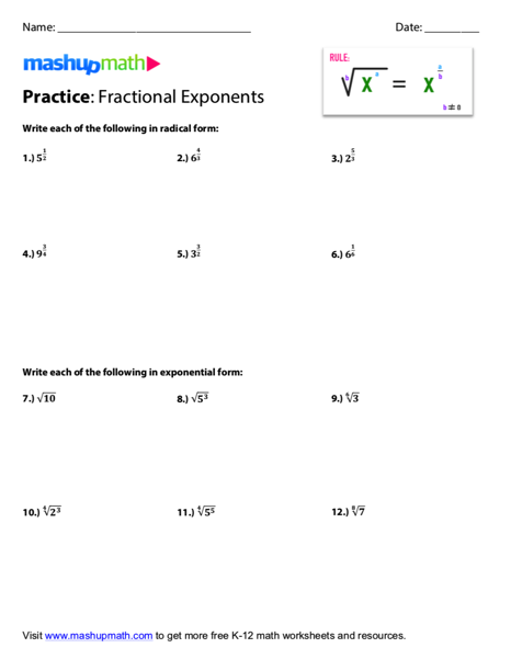 Fractional Exponents Lesson And Free Worksheet Mashup Math