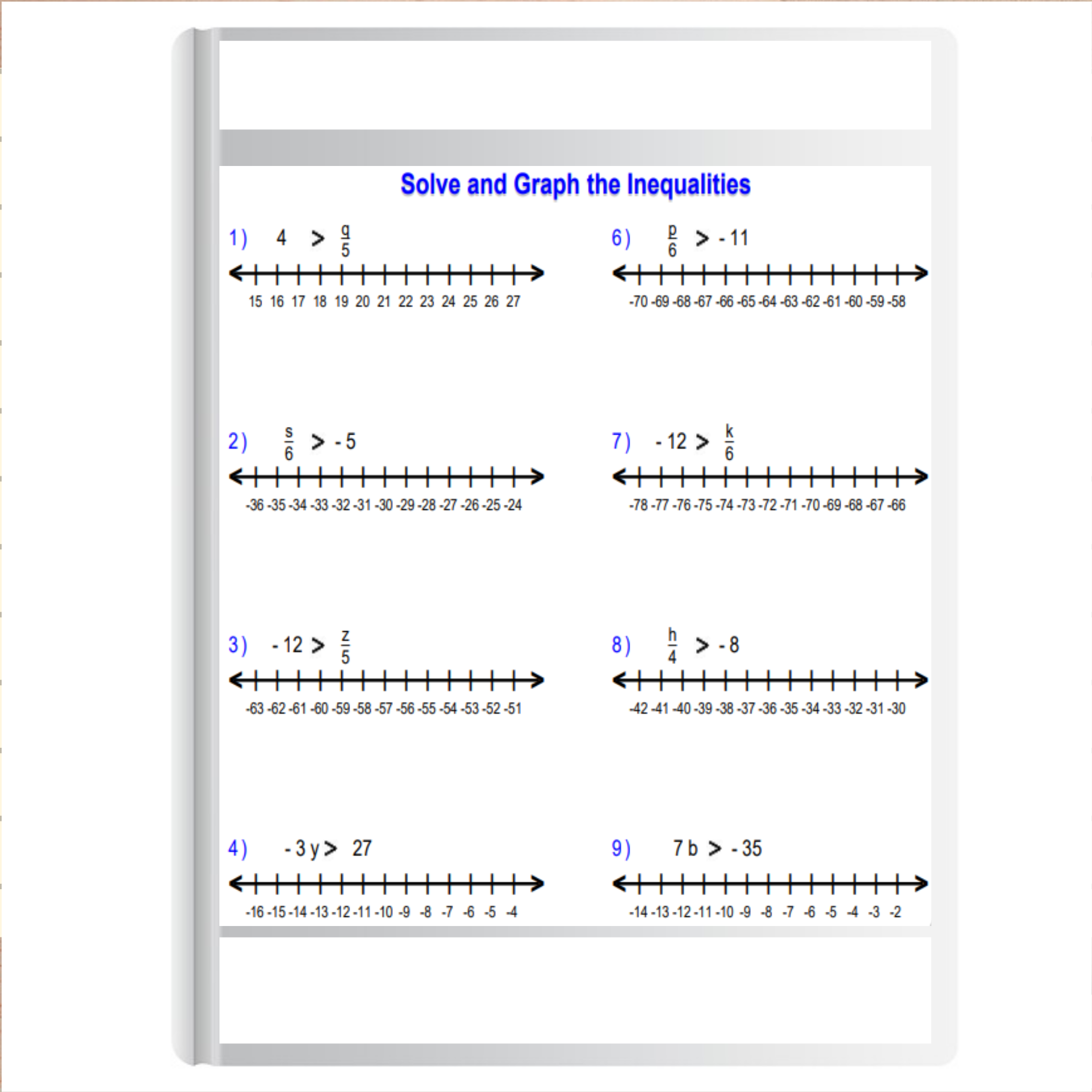 1 step inequalities worksheet