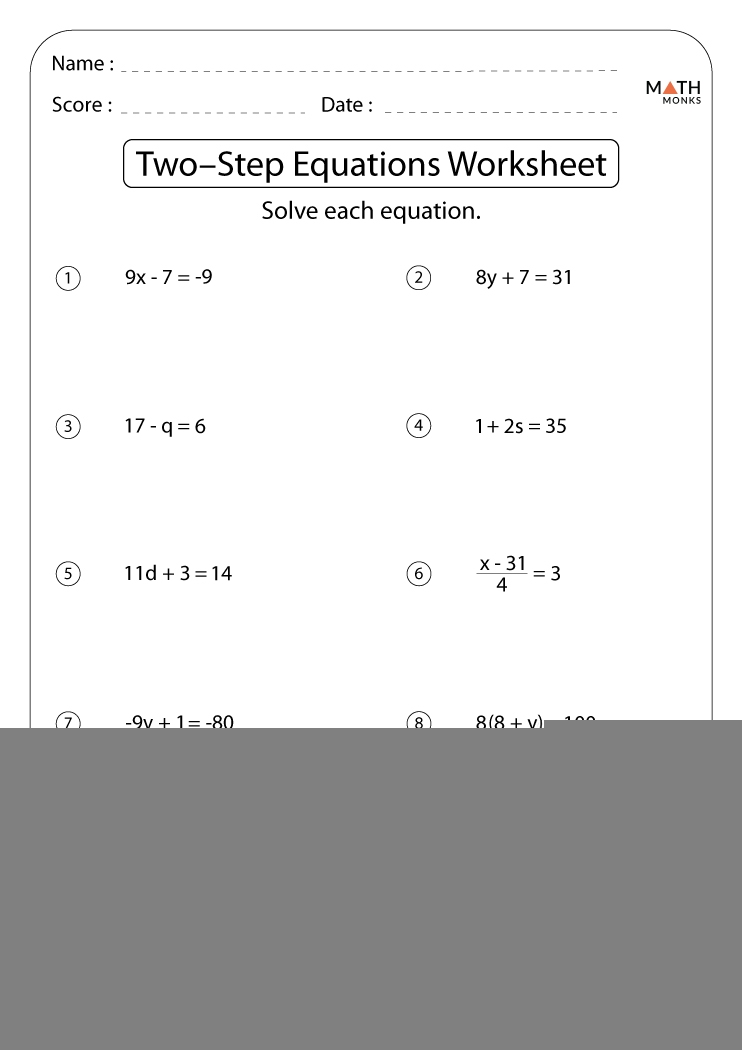 Free 2 Step Equation Worksheets Equations Worksheets