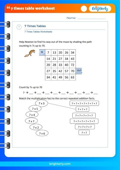 Free 7 Times Tables Worksheets For Kids PDFs Brighterly