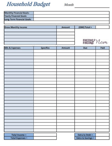 free printable family budget worksheet