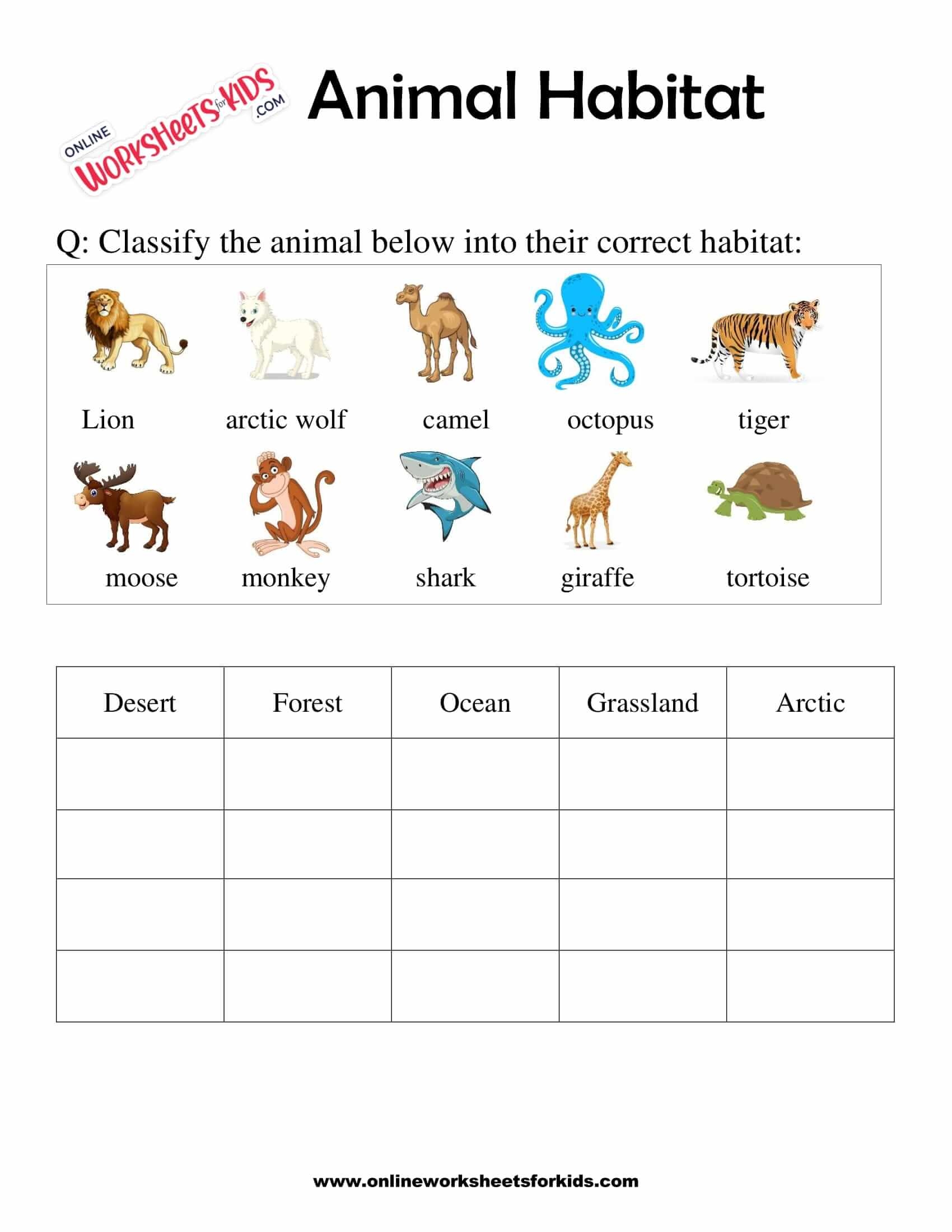 Free Animals Habitats Worksheets For Grade 1 Worksheets Library