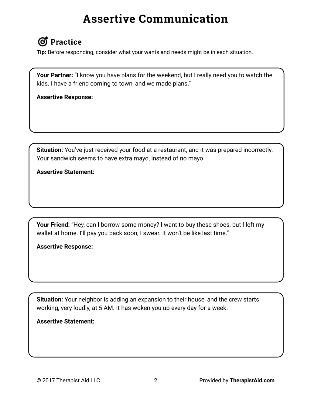 Free Assertive Communication Worksheet HappierTHERAPY Worksheets 