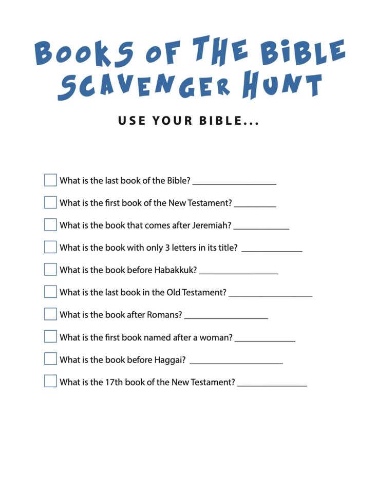 FREE Books Of The Bible Scavenger Hunt Kids Sunday School Lessons 