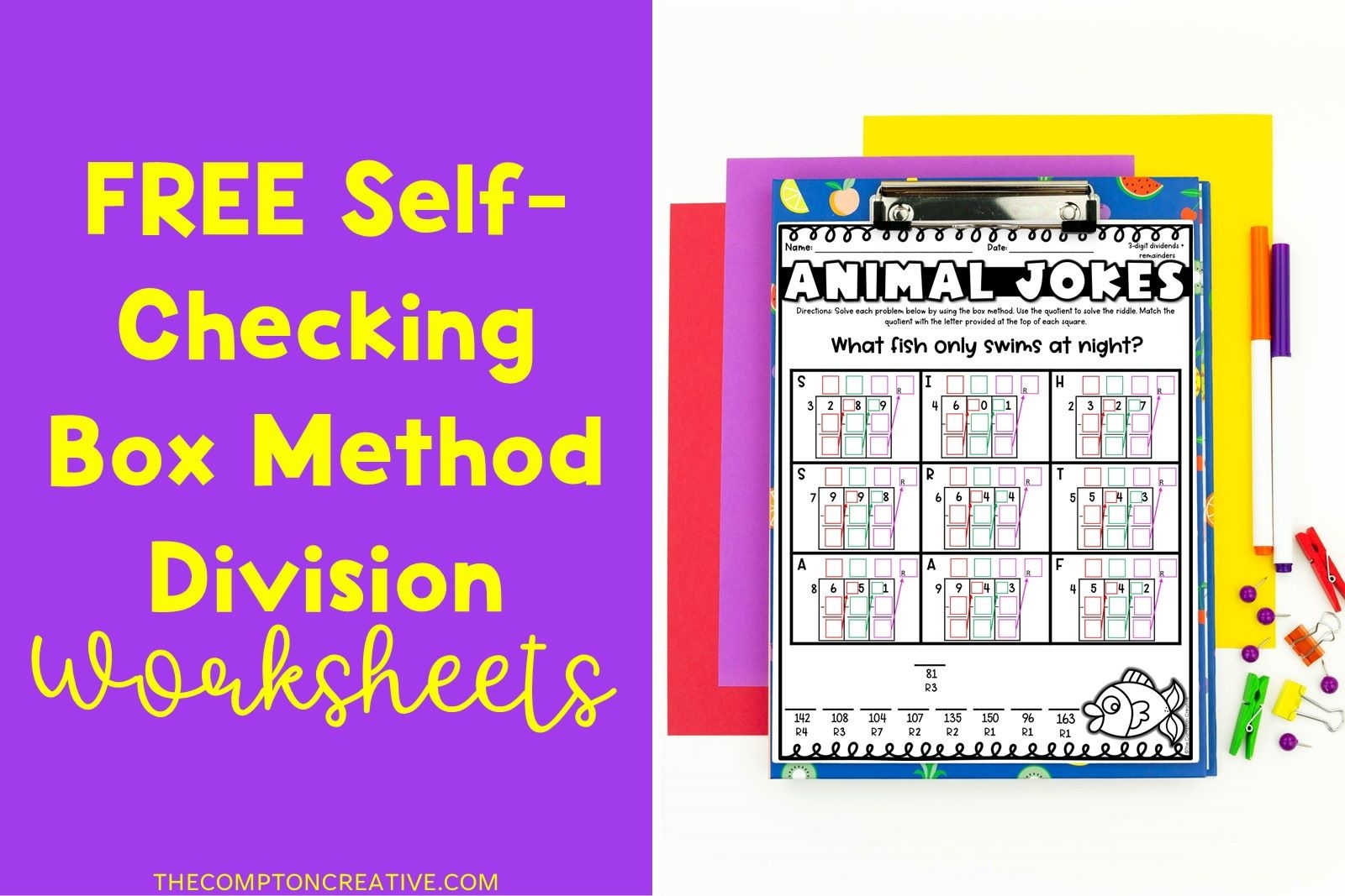Free Box Method Division Worksheets Self Checking Differentiated 