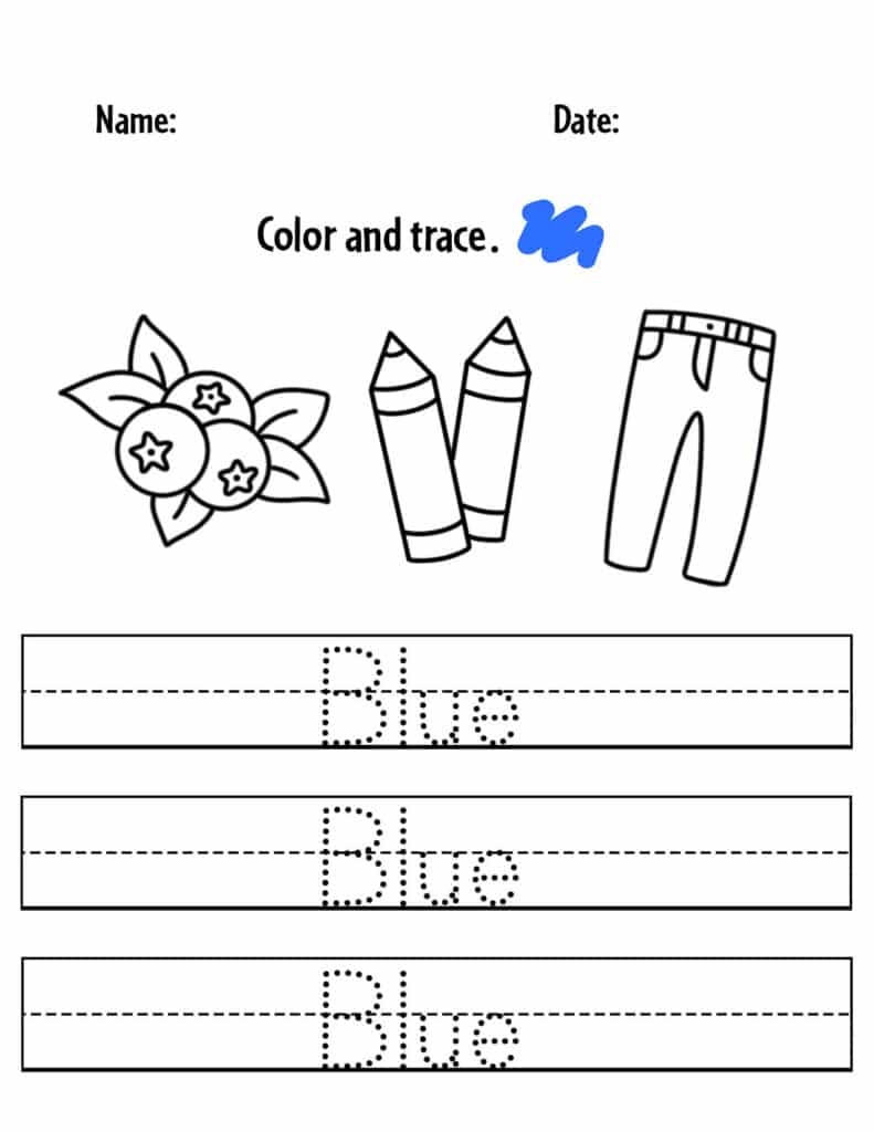 color blue worksheets for preschool