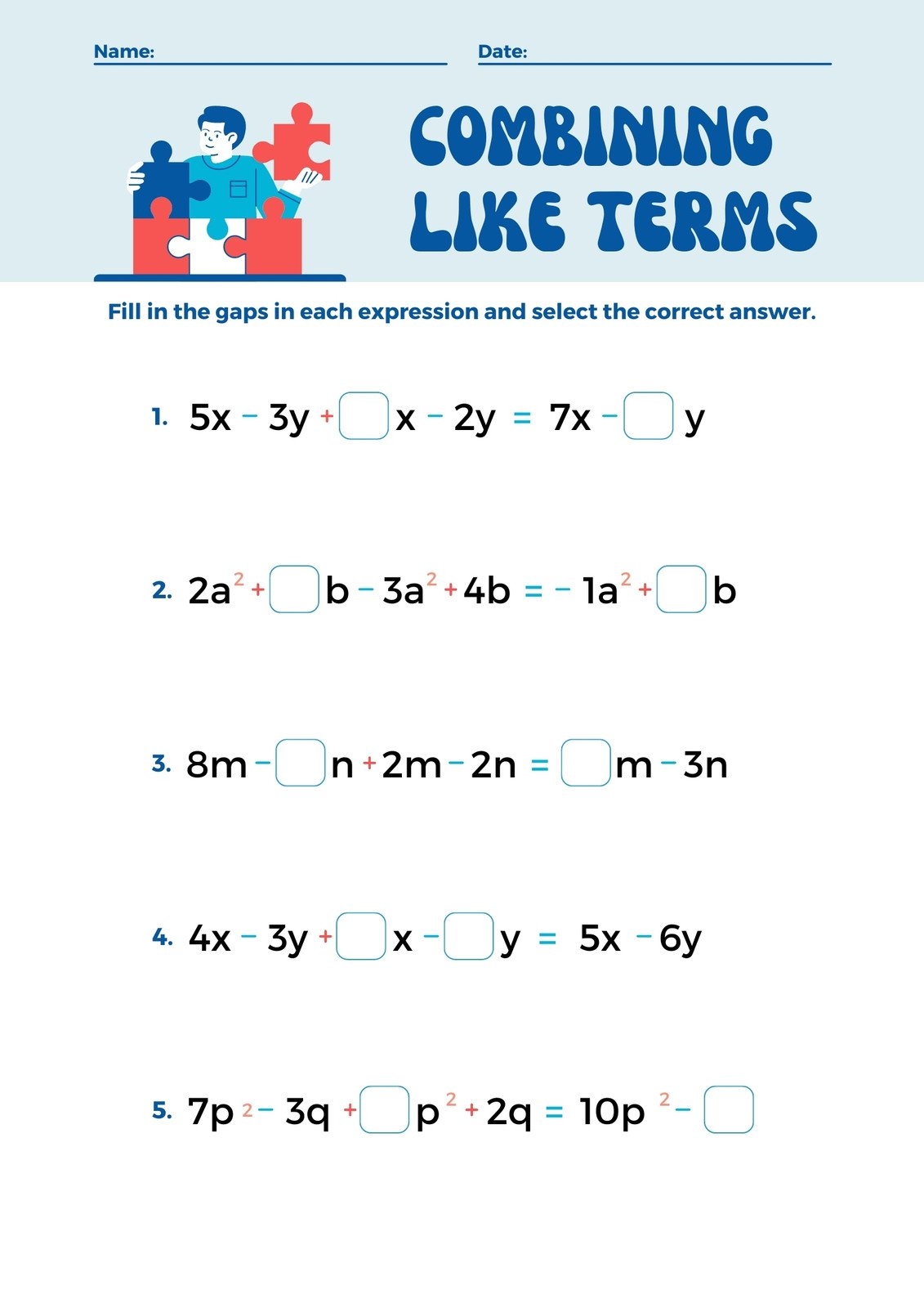 combining like terms pdf worksheet