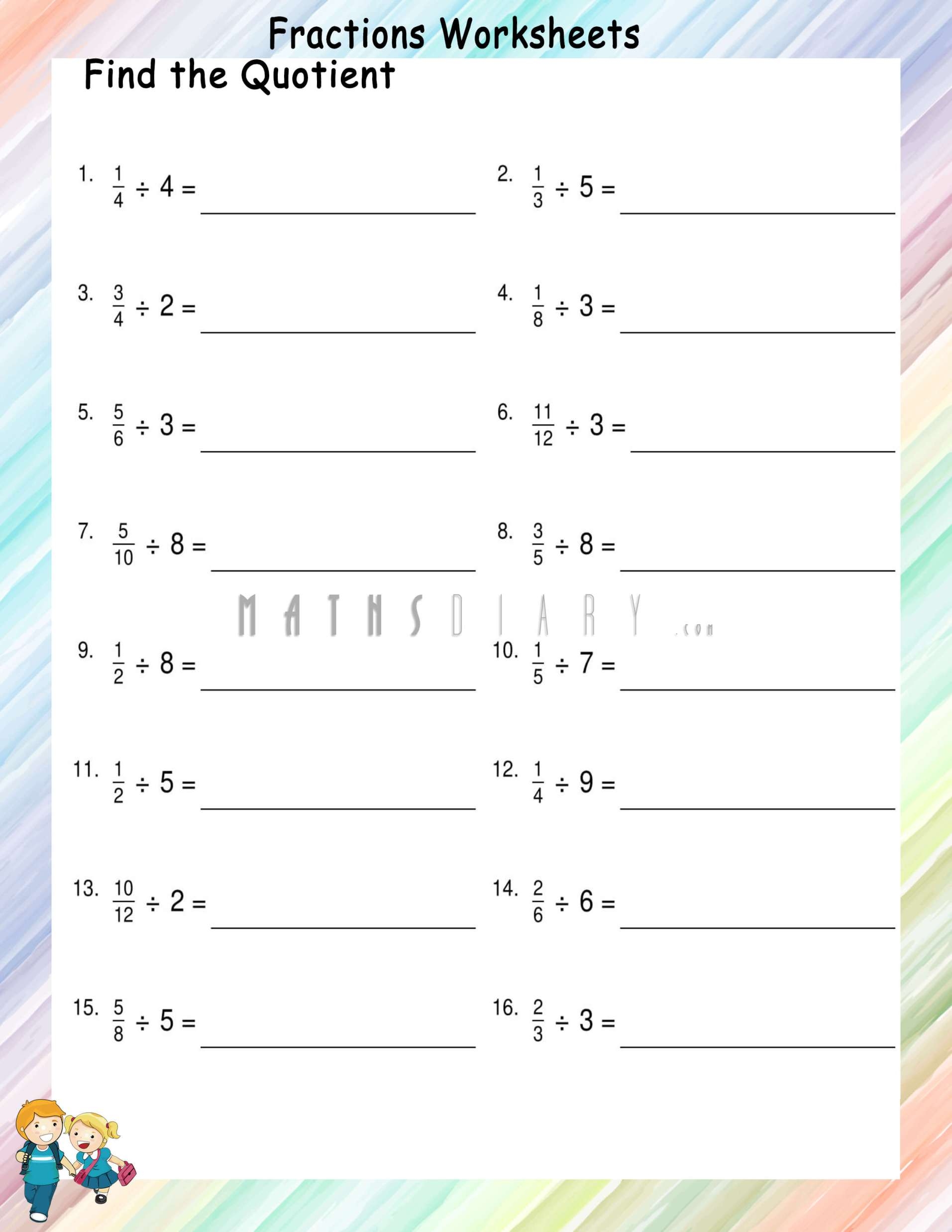 dividing whole numbers by fractions worksheet