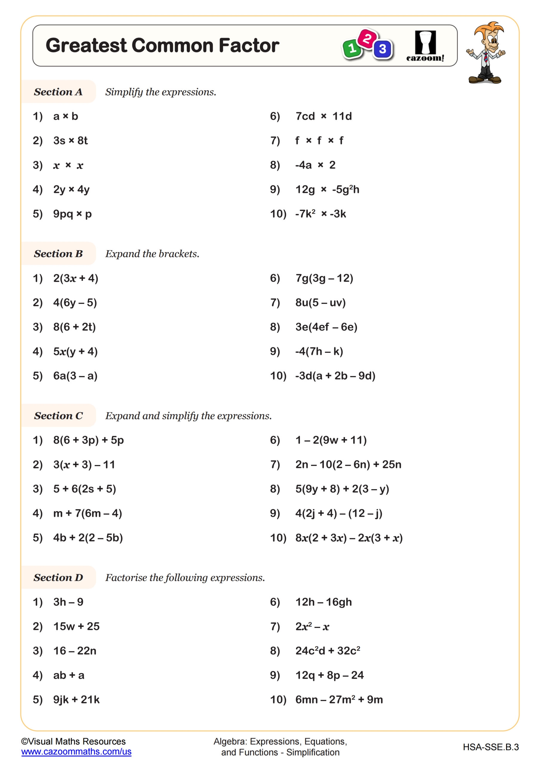 Free Factoring Greatest Common Factor Worksheet Download Free 