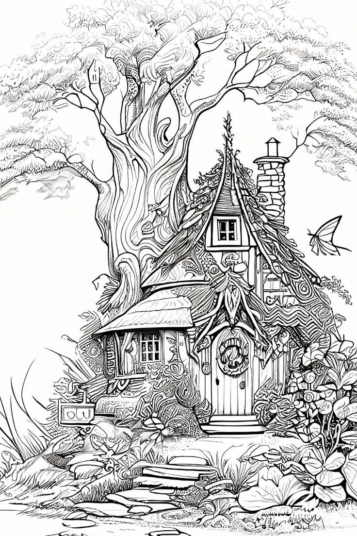 Free Fairy House Coloring Pages For Adults Designs By Kemmy
