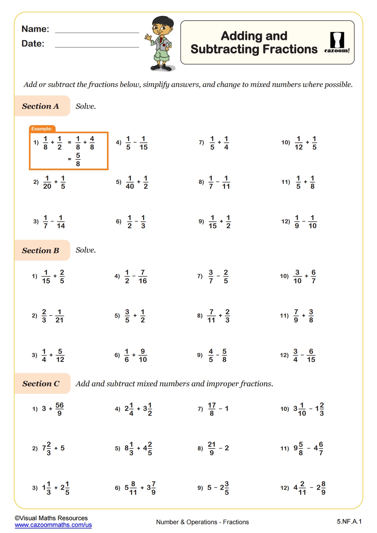 adding and subtracting fractions worksheets pdf