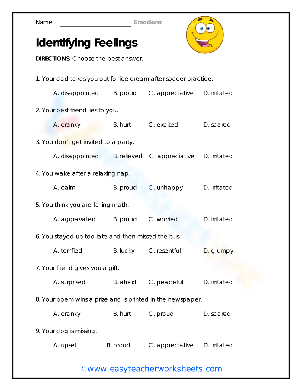 Free Identifying Emotions Worksheet Collection For Teaching 