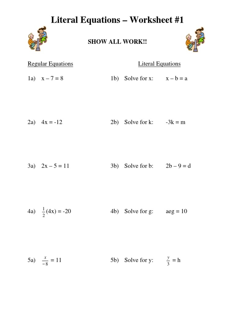 Free Literal Equation Worksheet Download Free Literal Equation 