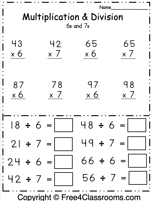 Free Multiplication Worksheet 6s And 7s Free Worksheets 