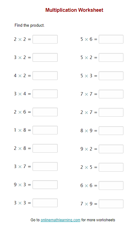 3 multiplication worksheet