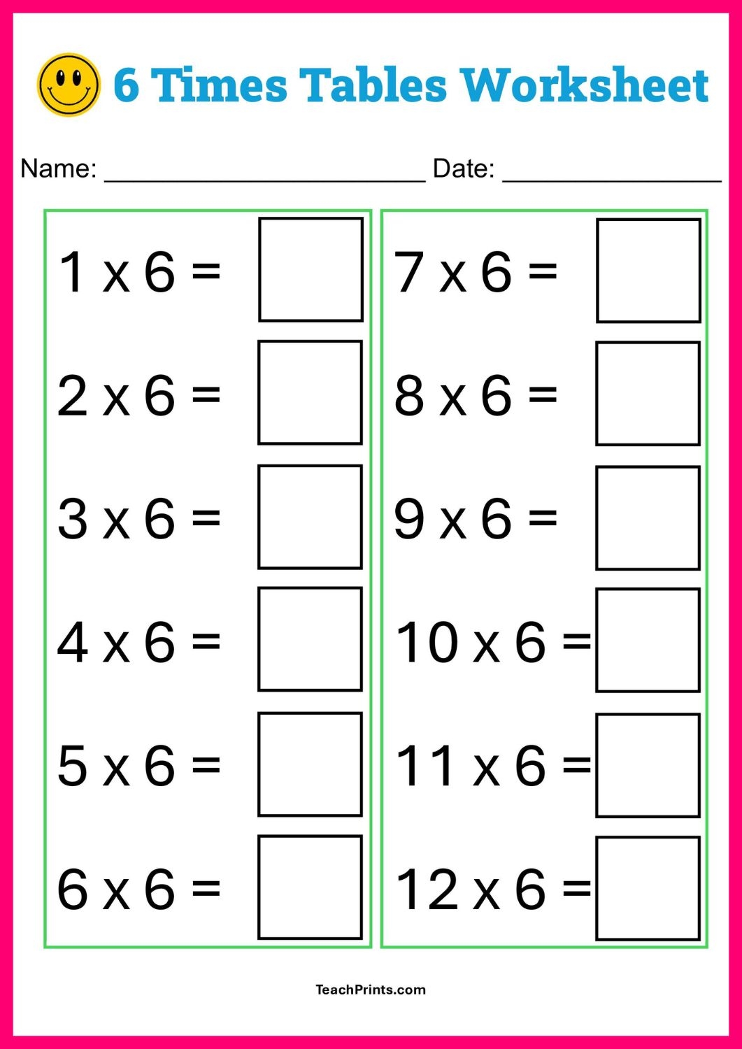 1-12 times tables worksheets
