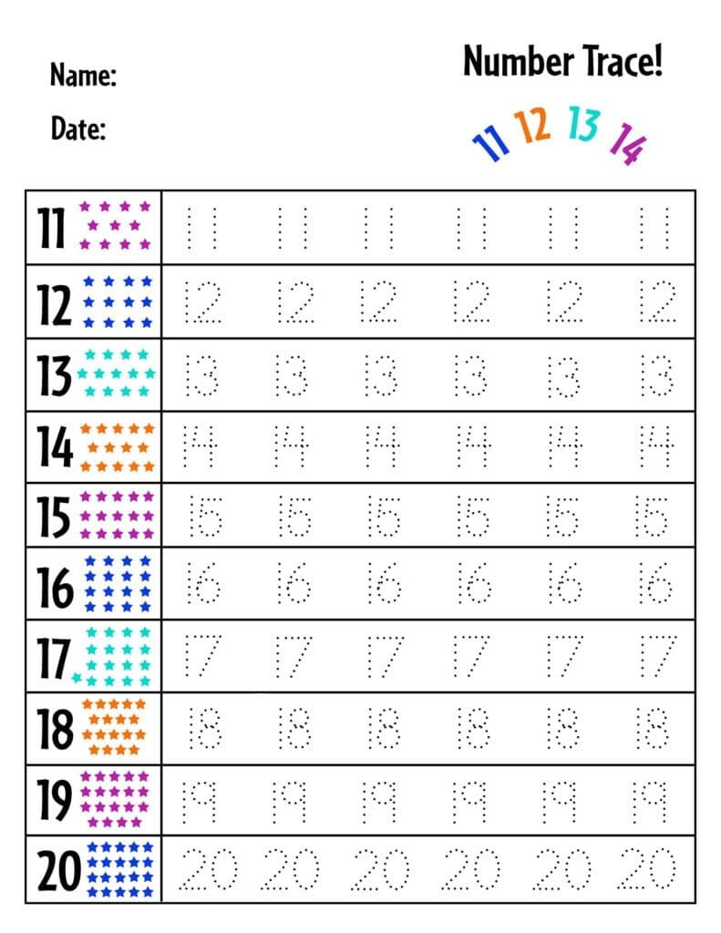 Free Numbers 1 20 Tracing Worksheets The Hollydog Blog Worksheets