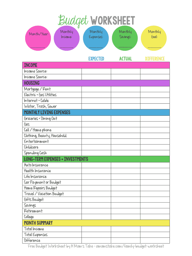 free online printable monthly budget worksheet