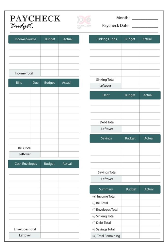 free printable paycheck budget worksheet pdf