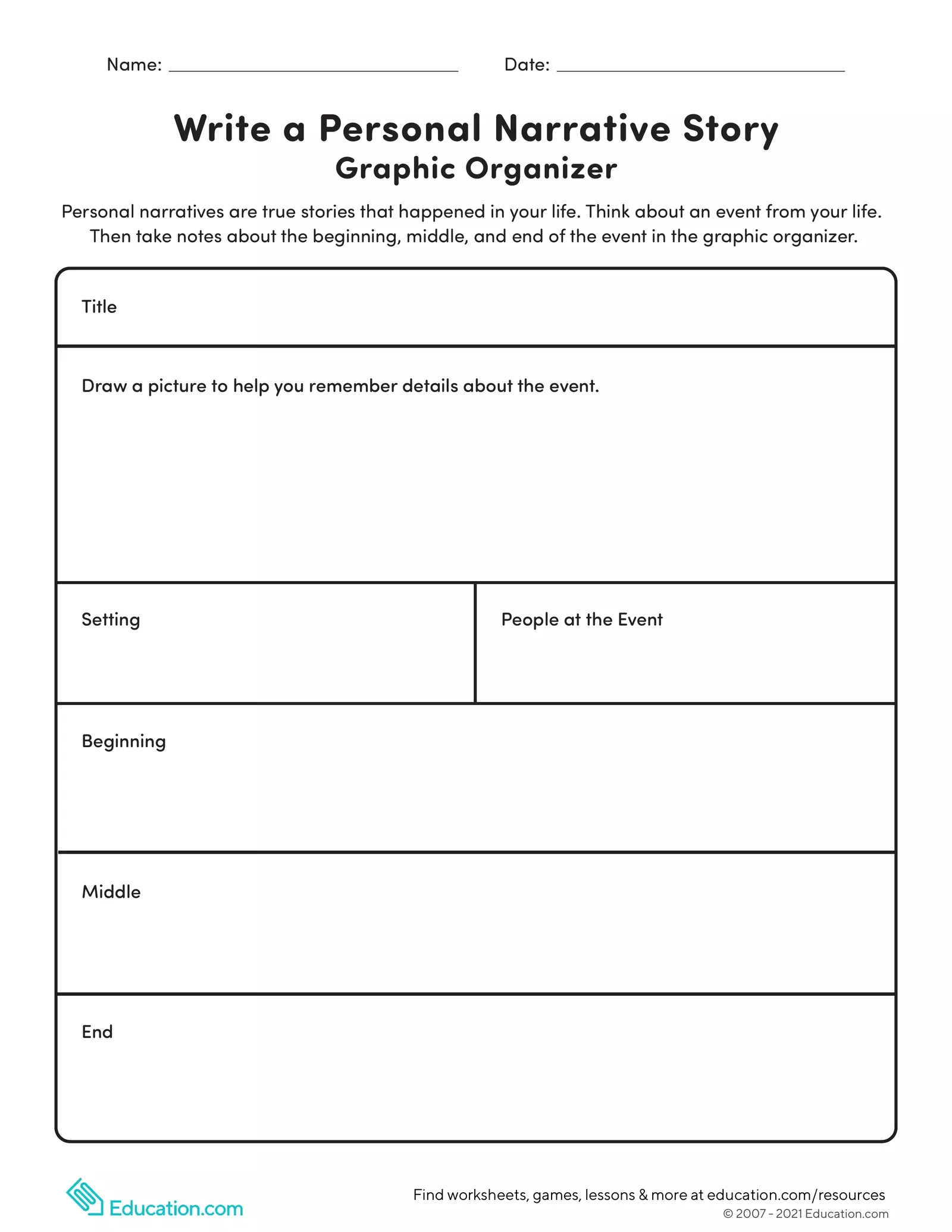 Free Personal Narrative Templates Graphic Organizer Worksheets Library