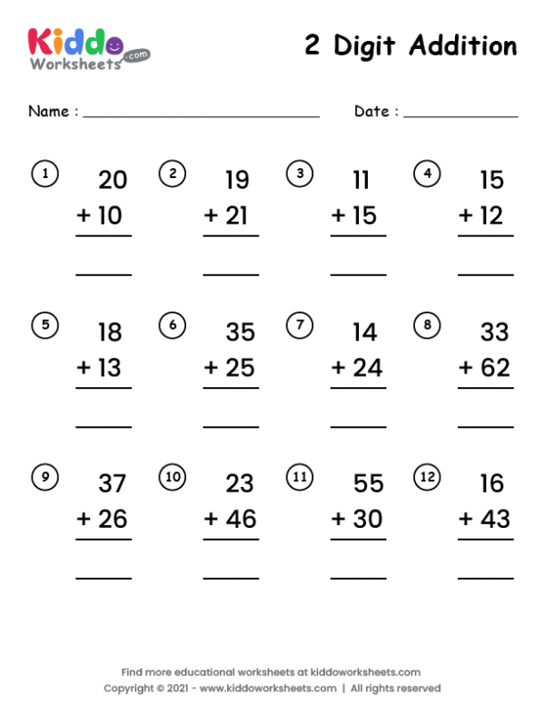 Free Printable 2 Digit Addition Worksheet Worksheet Kiddoworksheets 