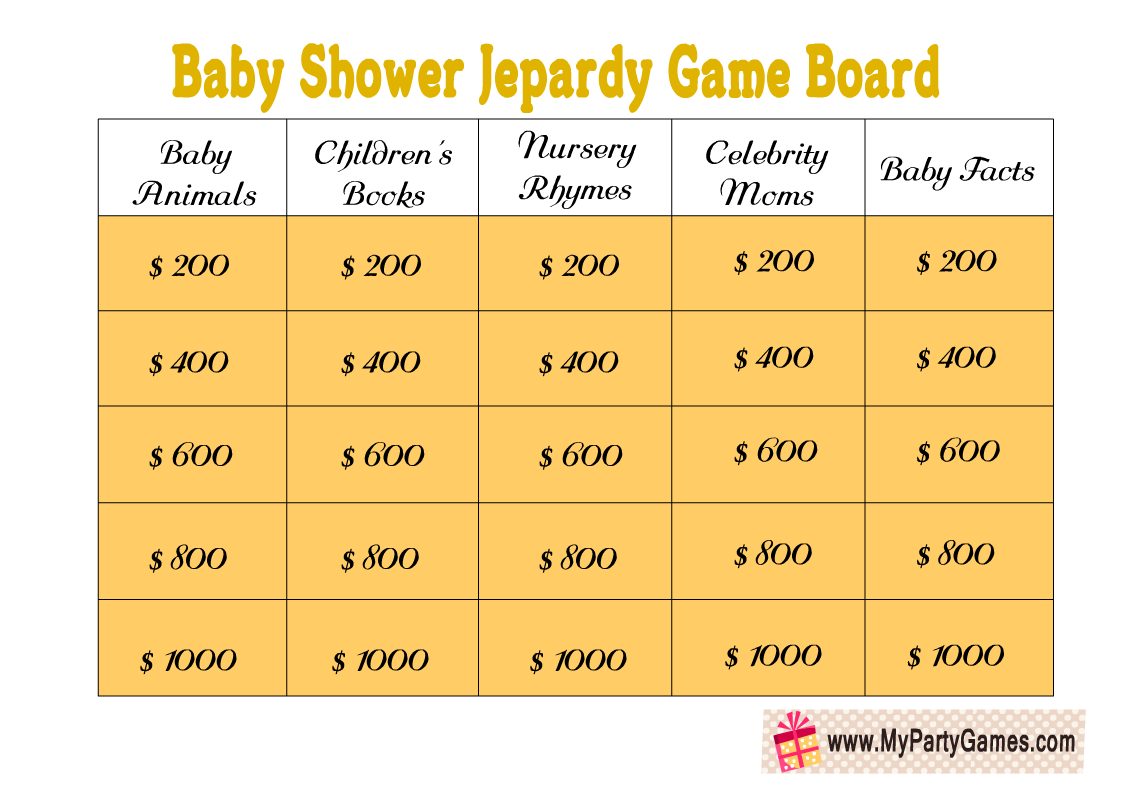Free Printable Baby Shower Jeopardy Game 46 OFF