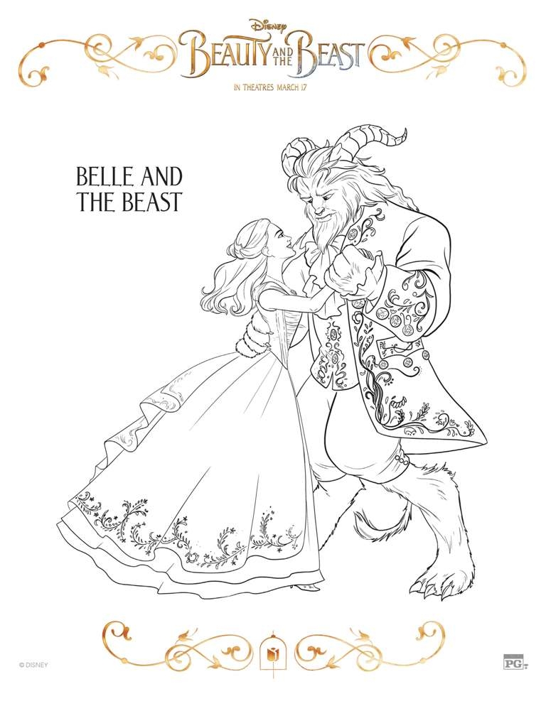 beauty and the beast coloring pages free