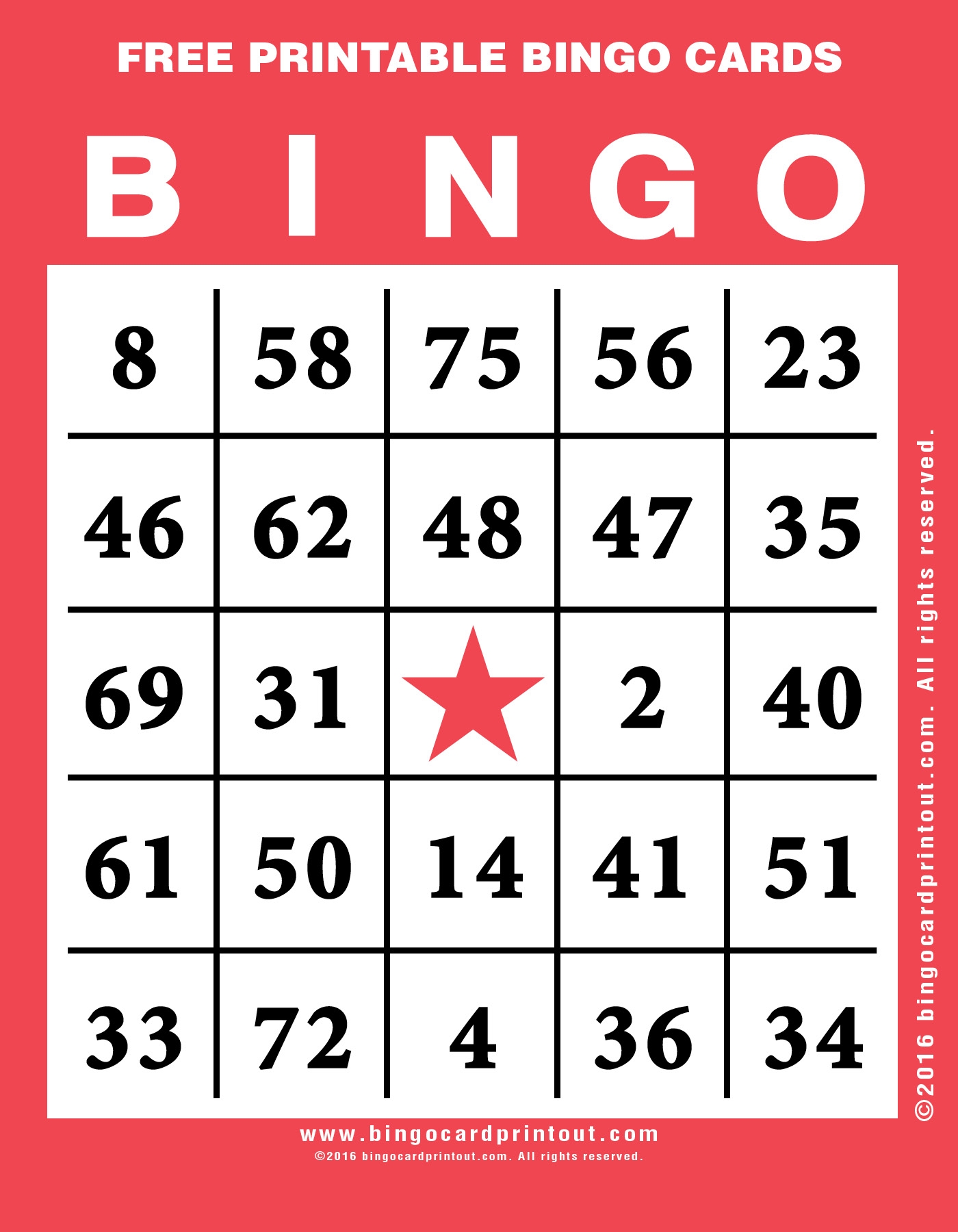 bingo printable template