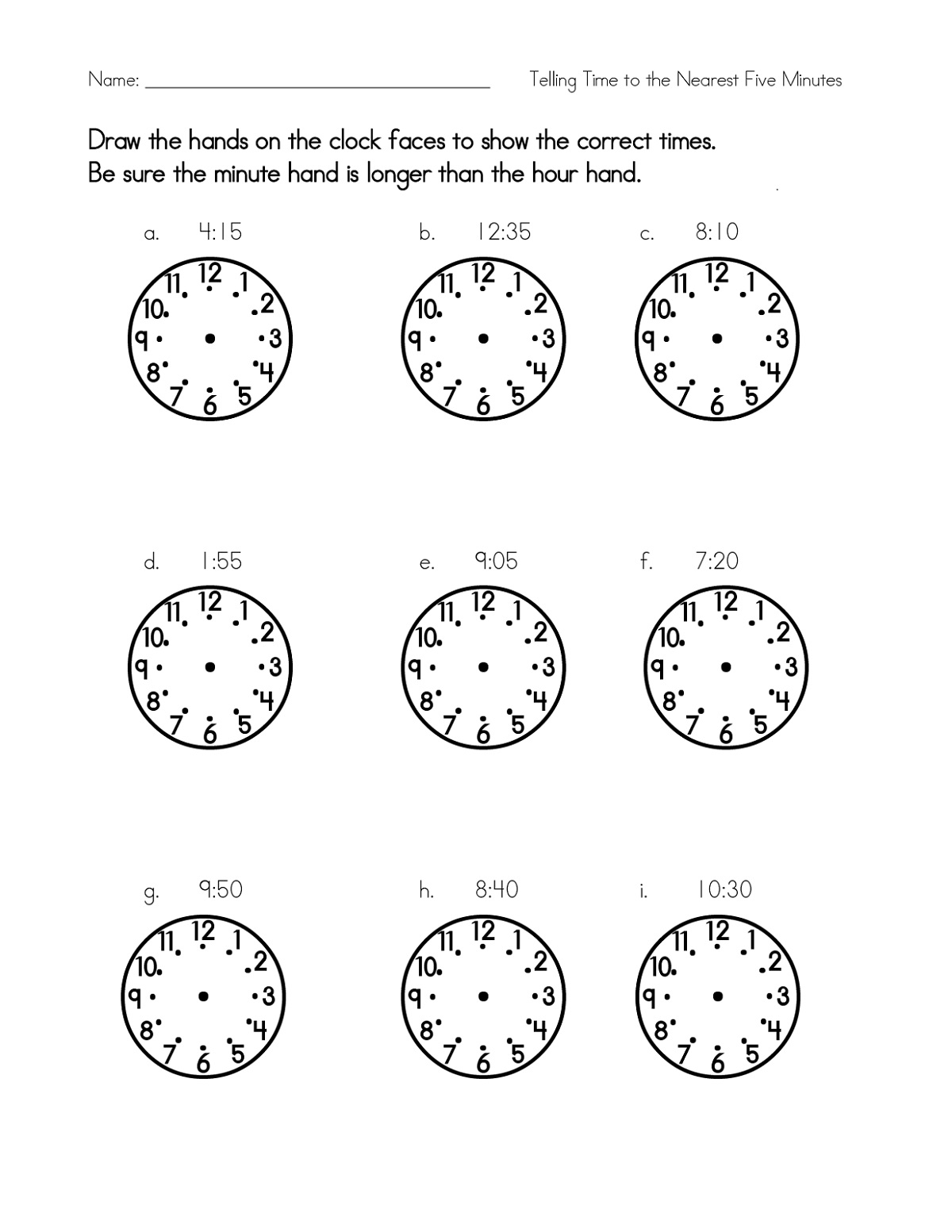 free printable blank clock worksheets