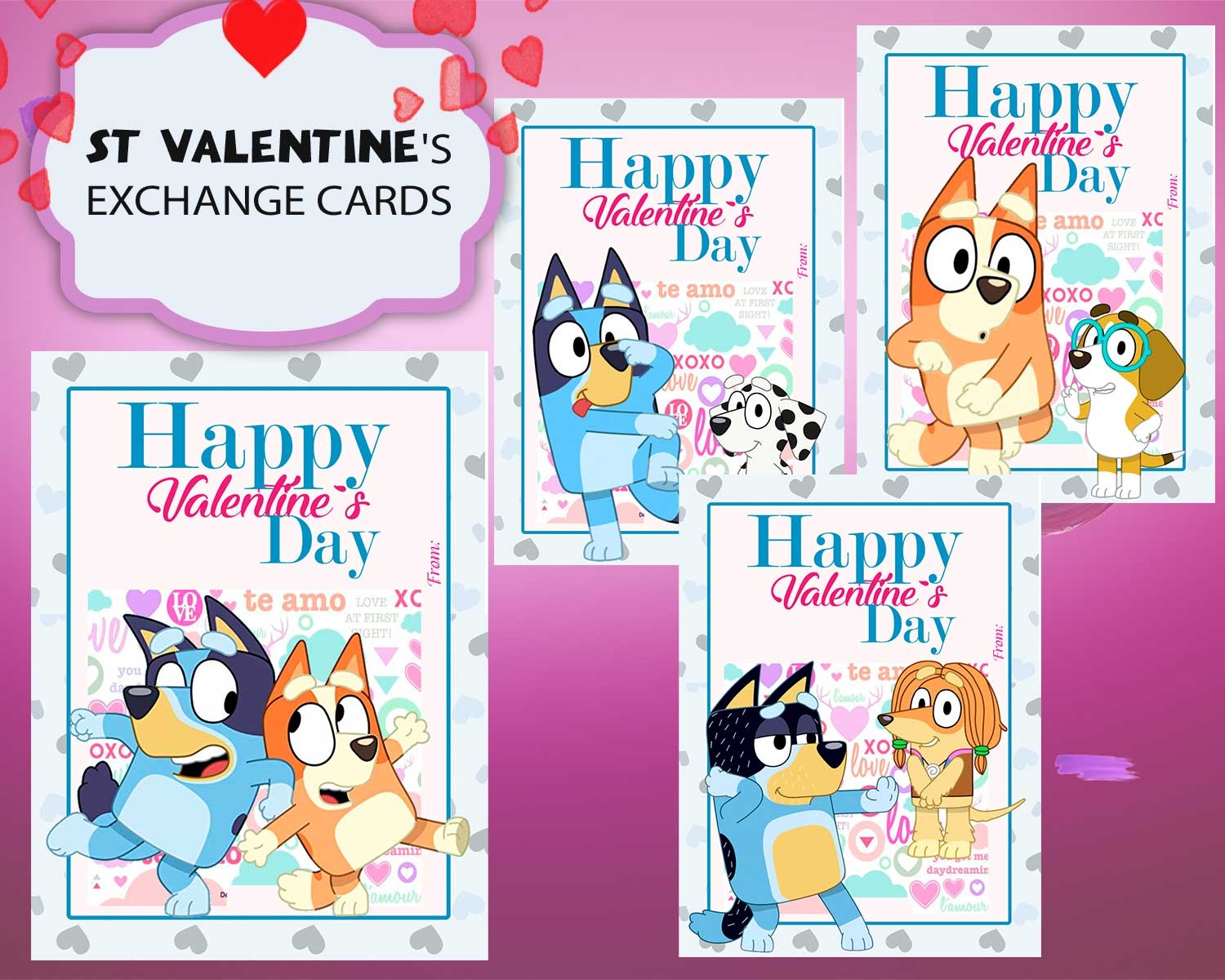 Free Printable Bluey Valentines Cards