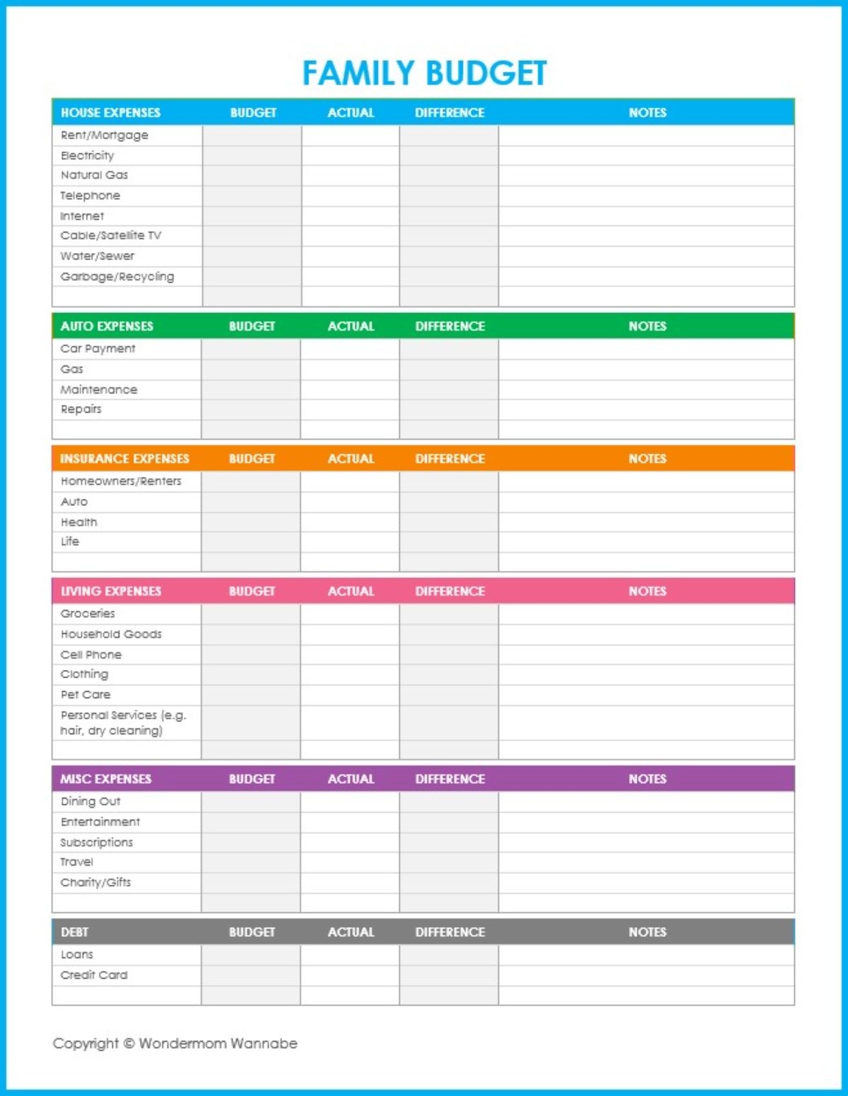 free budget worksheet pdf