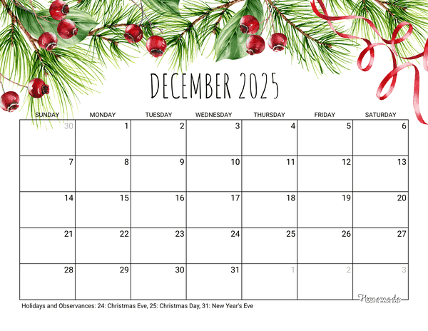 Free Printable Christmas Calendar 2025 Margy Saundra