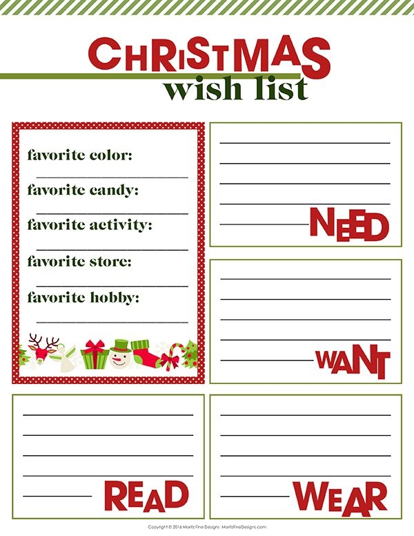 free printable christmas wish list template
