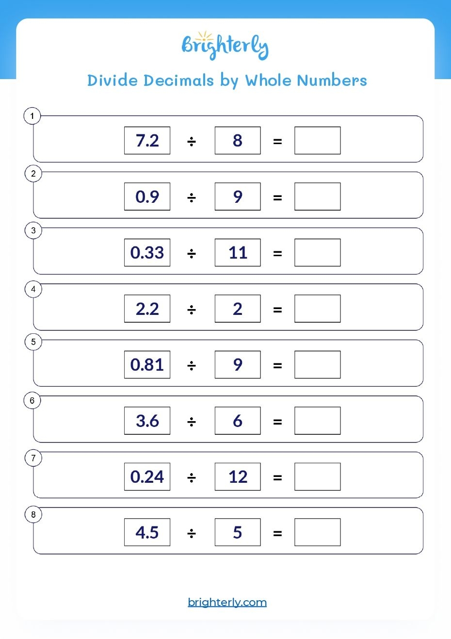 dividing by decimals worksheet