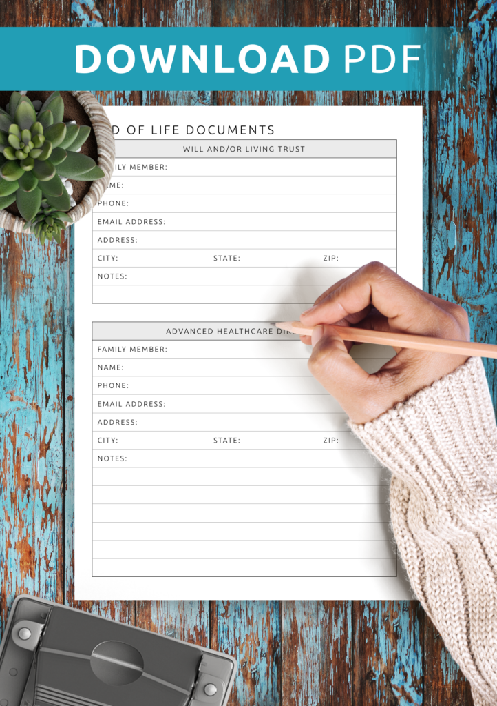 free printable end of life planner template word