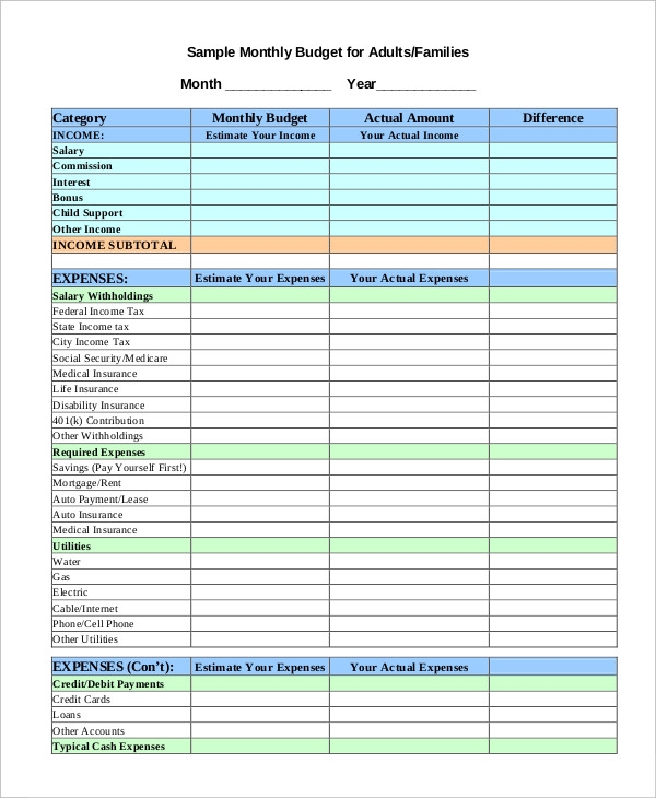 printable household budget worksheet free