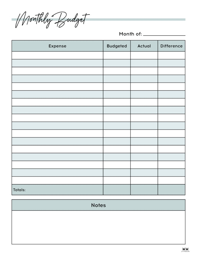 monthly budget printable free