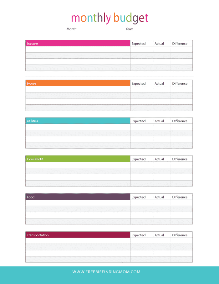 free printable monthly household budget worksheet