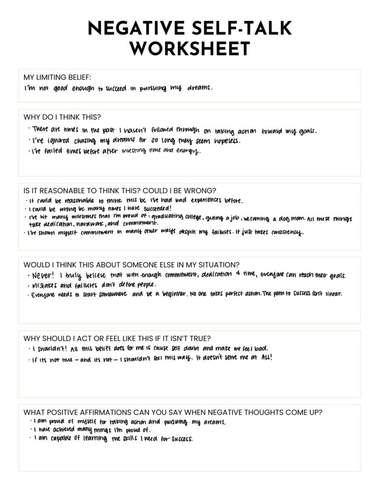 FREE Printable Negative Self Talk Worksheet Worksheets Library