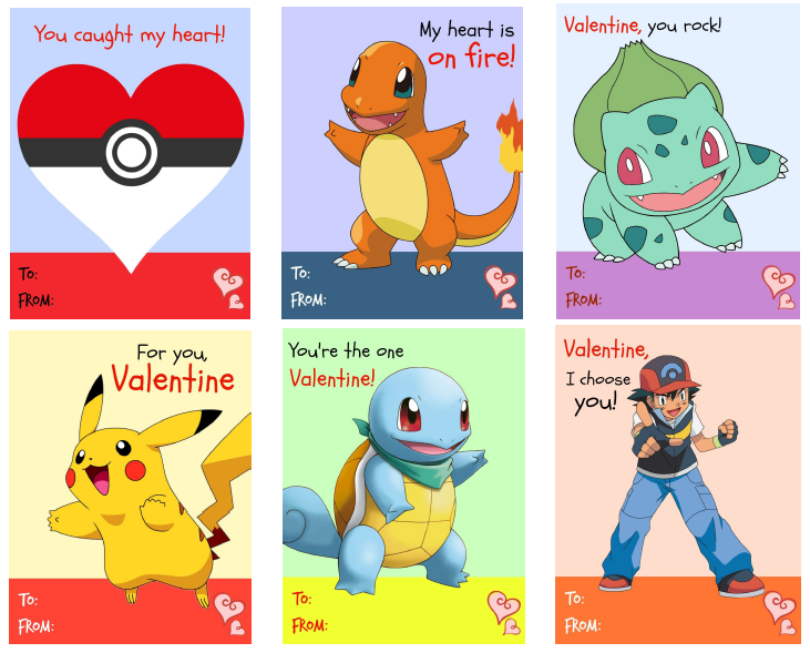 Free Printable Pokemon Valentine 39 s Day Cards 6 Designs With Lollipops 