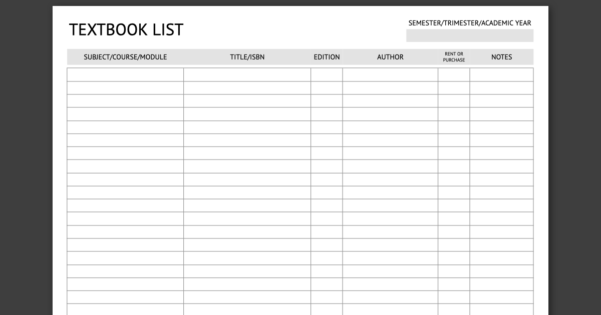 Free Printable Textbook Trackers