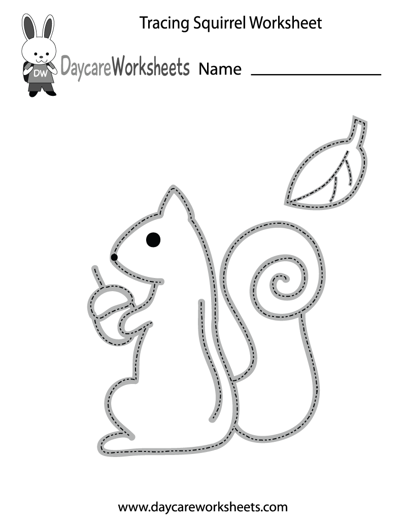 Free Printable Tracing Squirrel Worksheet For Preschool
